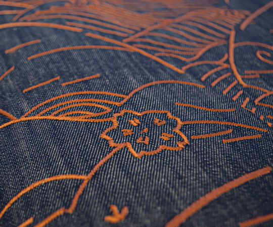 TokyoBlue mo3000 обои из джинсовой ткани с вышивкой